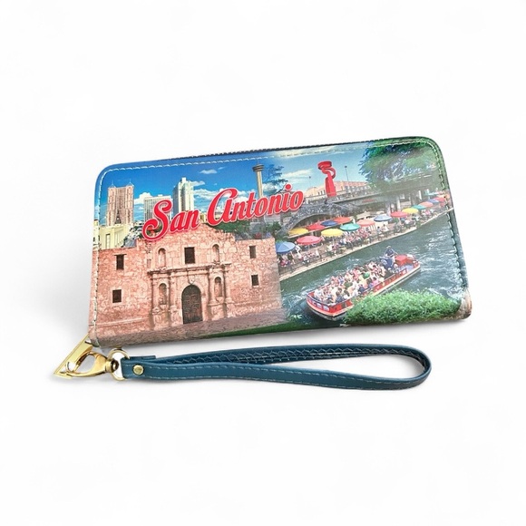 San Antonio Texas Souvenir Wallet Wristlet Alamo Riverwalk Zipper Clutch - Picture 1 of 11